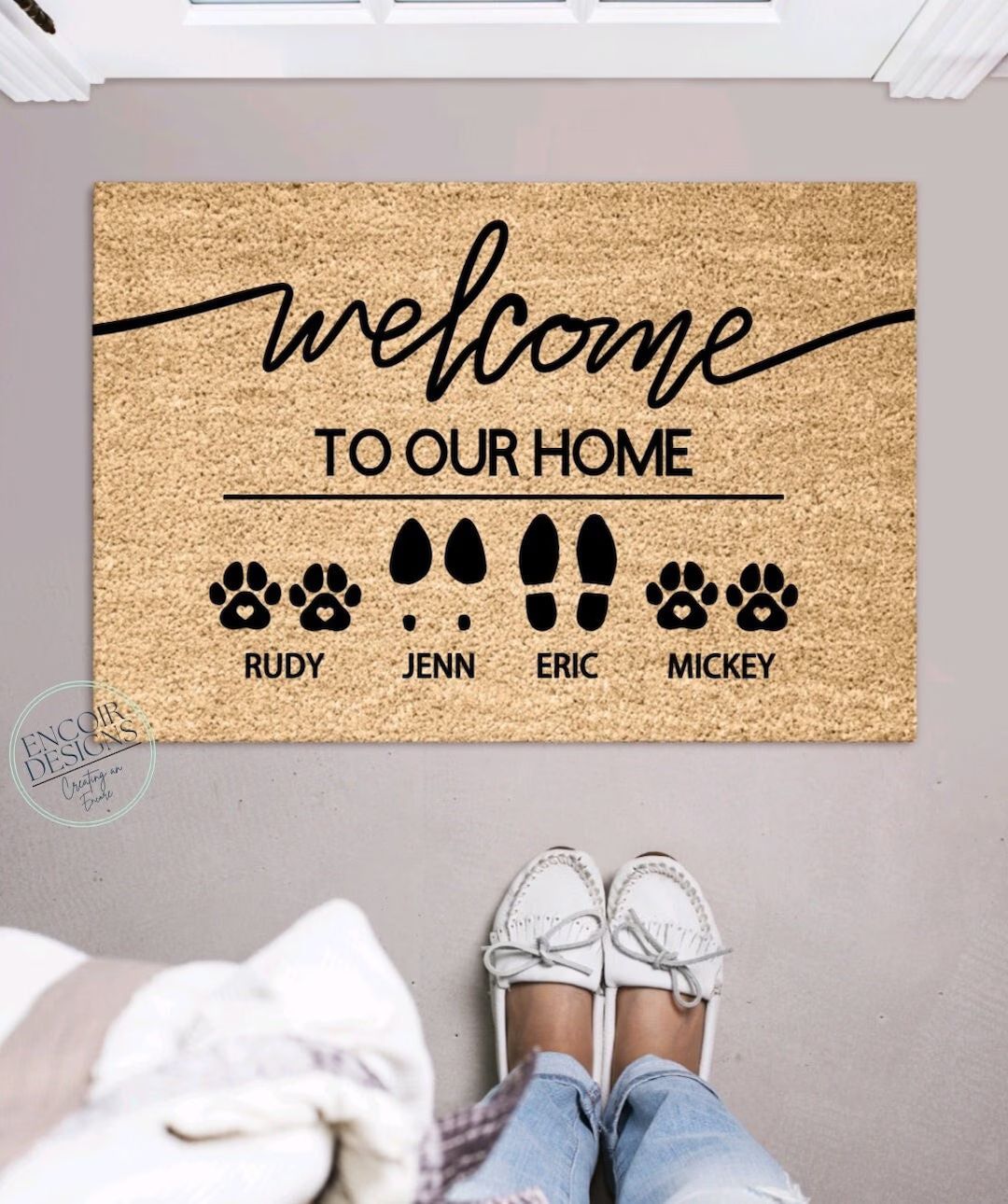 Custom Family & Pet Name Welcome Mat Custom Names Doormat - Etsy | Etsy (US)