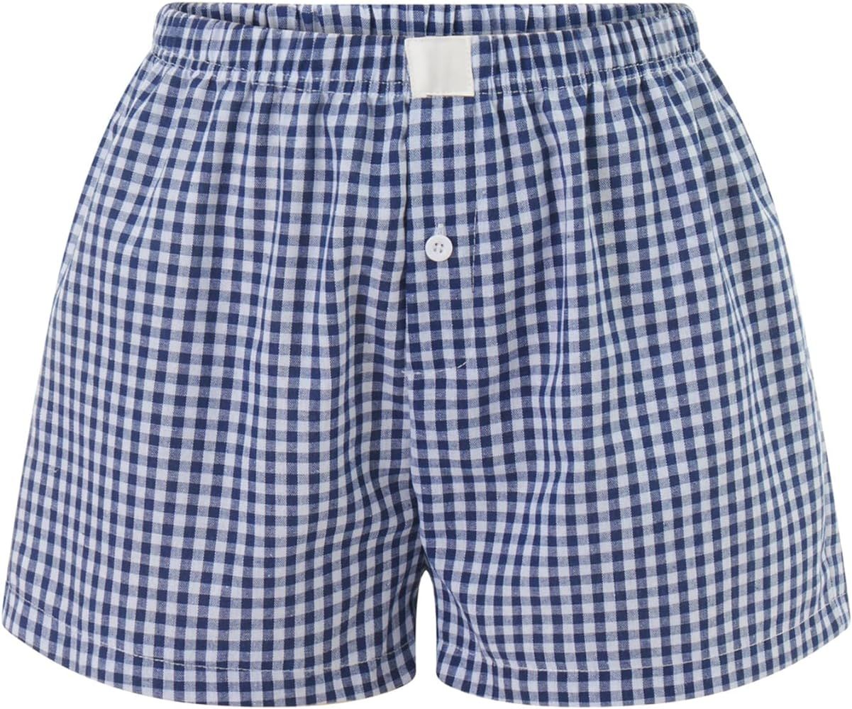 Women Pajamas Shorts Micro Boxer Shorts Y2K Cute Gingham Sleep Lounge Shorts Checkered Plaid Butt... | Amazon (US)
