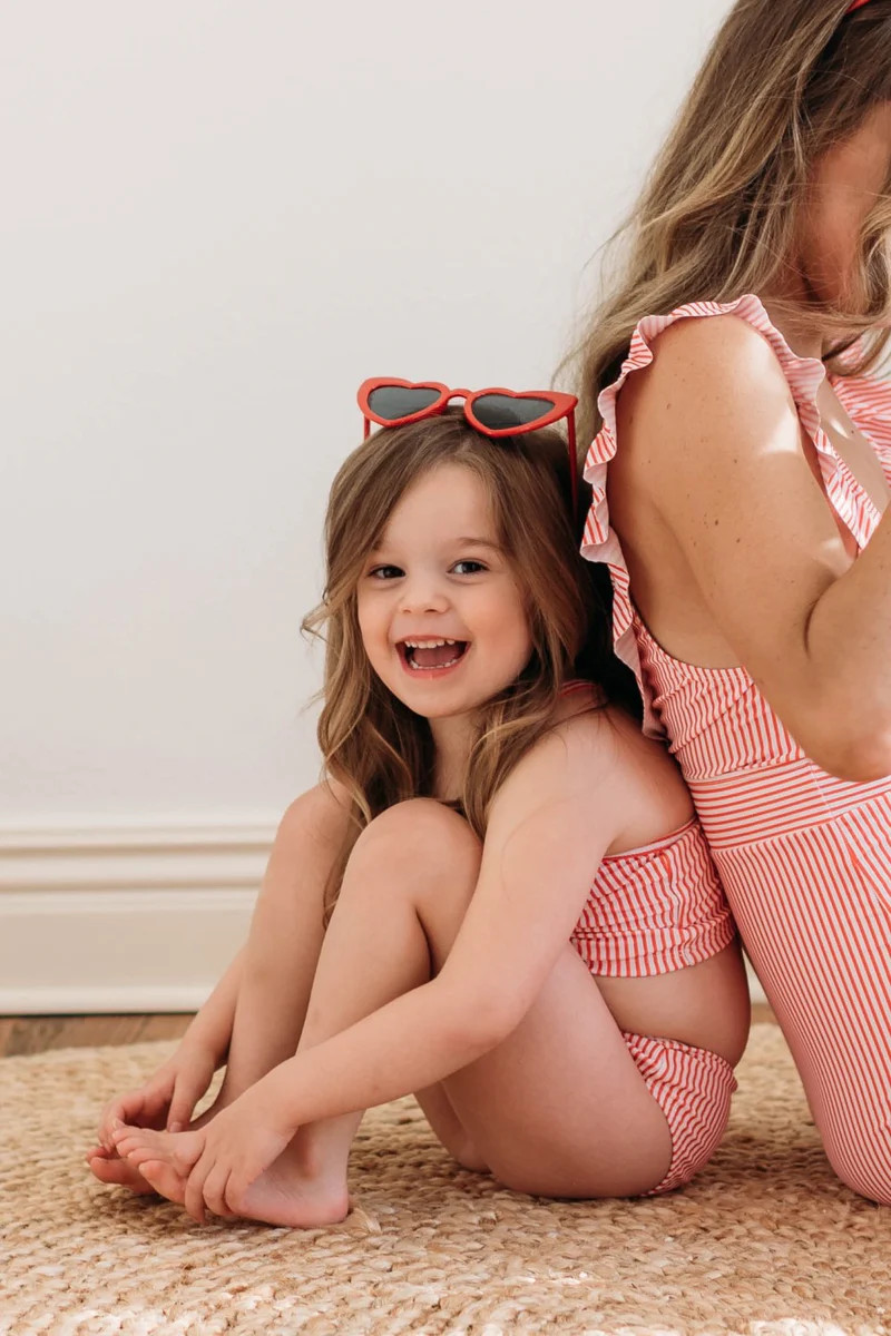 Bungalow Babe Girls Red Stripe Bikini Set | Pink Lily