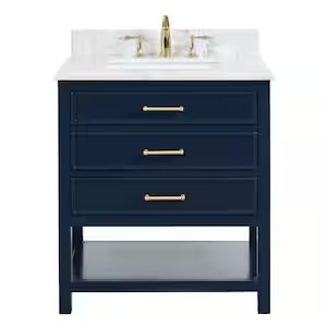 30 in. W x 19 in. D x 37 in. H Single Sink Freestanding Bath Vanity in Navy Blue w/ White Enginee... | The Home Depot
