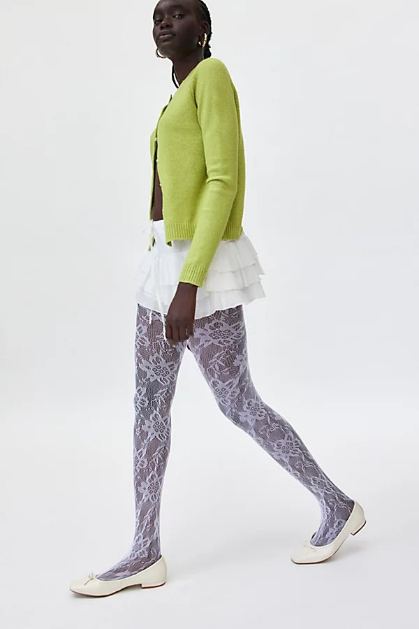 Ella Lace Tights in White, Women's at Urban Outfitters | Urban Outfitters (US and RoW)