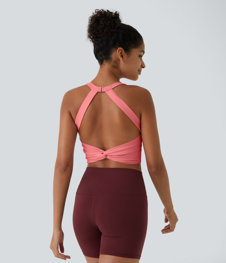 Women’s Softlyzero™ Plush Backless Cut Out Twisted Cropped Yoga Tank Top - Halara | HALARA