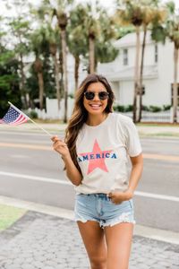 American Star Graphic Tee Heather Dust | Pink Lily