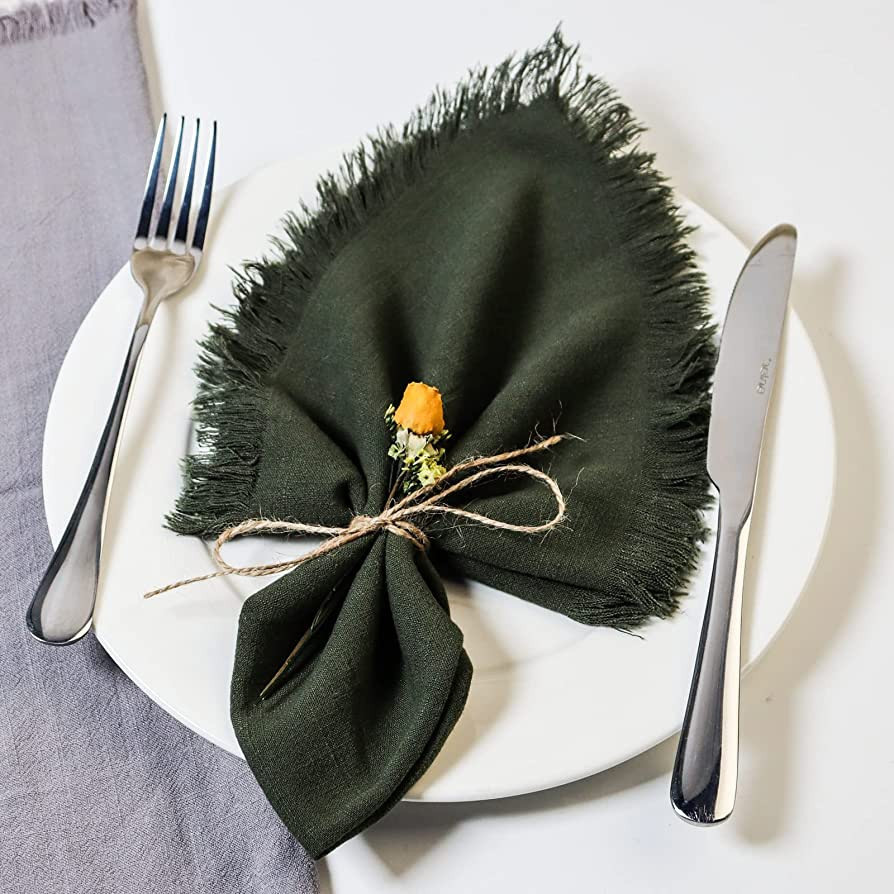 Dololoo Handmade Cloth Napkins, Cotton Linen Cloth Napkins with Fringe, Versatile Handmade Square... | Amazon (US)