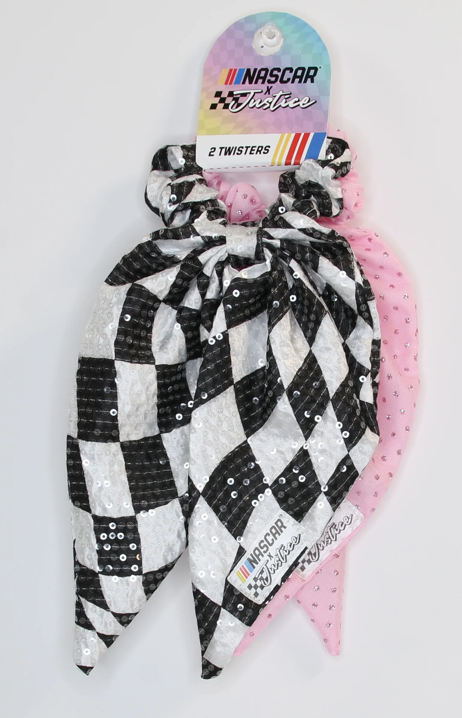 Justice Girl's Nascar Scarf Hair Twisters, 2-Piece, Pink/Black | Walmart (US)