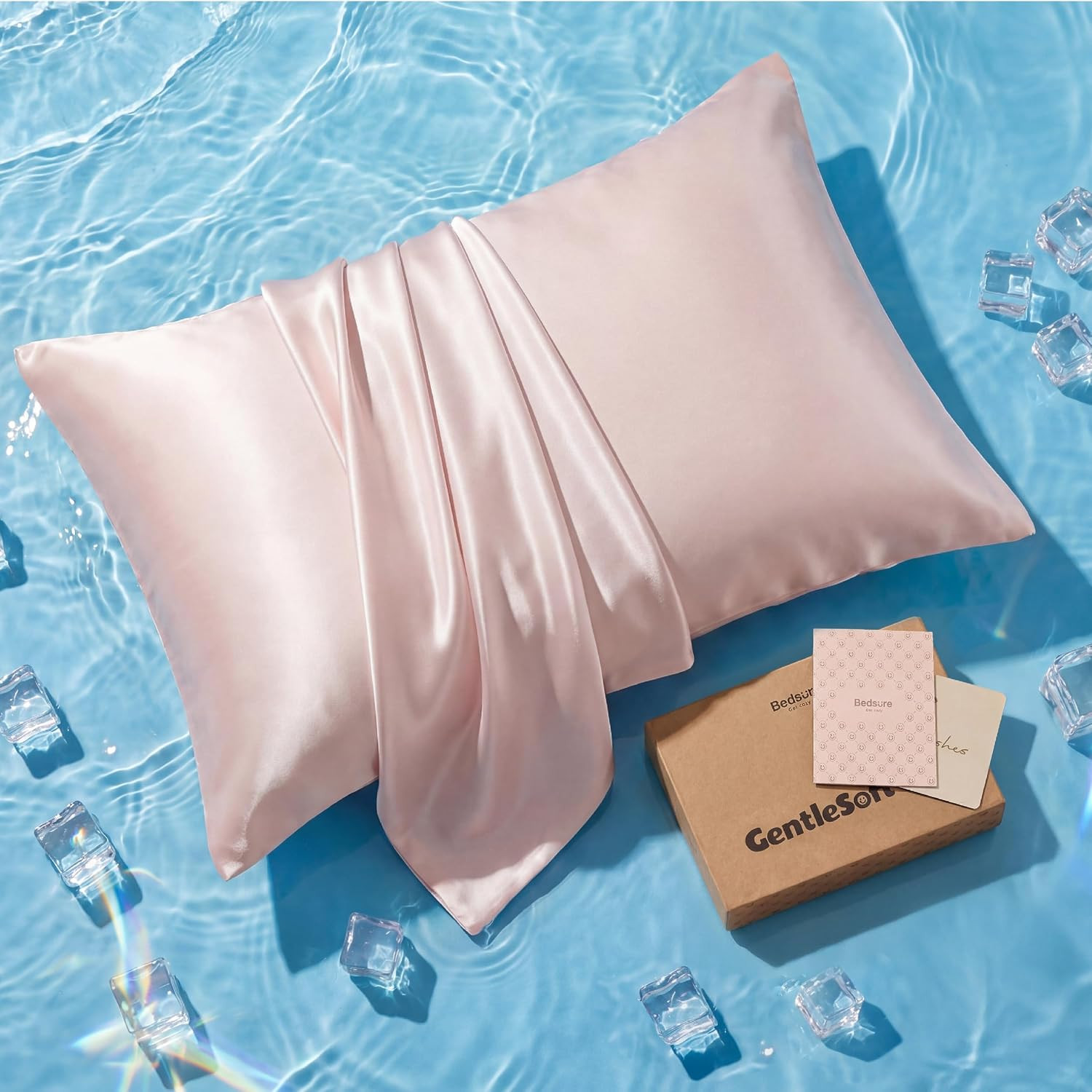 Bedsure Cooling Pillowcase for Hot Sleepers, Silk Like Pillow Case Queen Size Set of 2, Reduce Wrinkles & Frizz-Free Hair, Infused with HA & Ceramides for Skin, Hidden Zipper, Queen, Pink | Amazon (US)