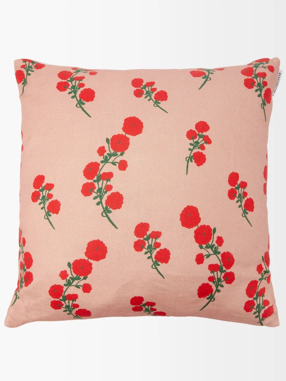 Red Blossom floral-print linen cushion | Bernadette | Matches (US)