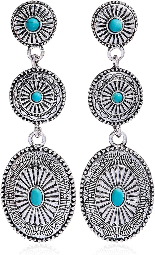 Western Earrings Jewelry for Women Vintage Concho Earrings Oval Turquoise Dangle Earrings Country... | Amazon (US)