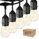 48Ft Outdoor Patio String Lights, Weatherproof Commercial Grade Lights with 15 Dimmable S14 Edison B | Amazon (US)