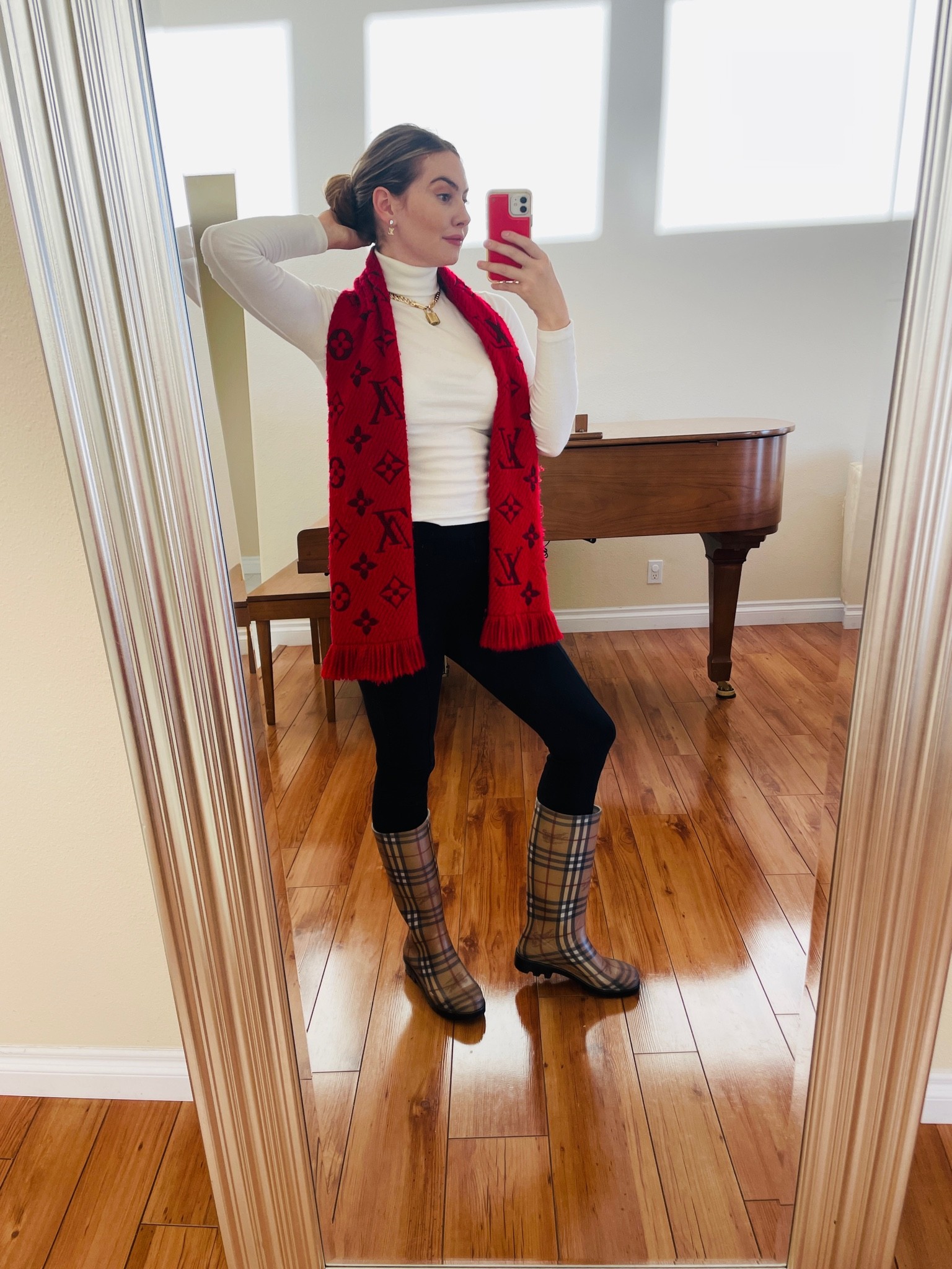 Easy winter rain outfit! Love this LV scarf I’ve had for years. Matched it with my DIY LV necklace & a turtleneck and black pants! 

#LTKSeasonal #LTKstyletip #LTKfit