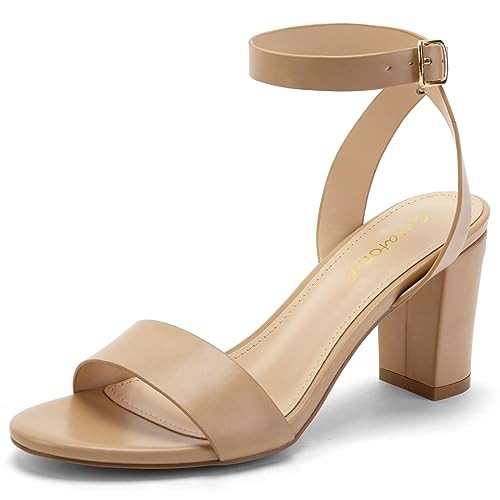 Greatonu Nude Heels For Women Chunky Block Heels Sandals Open Toe Ankel Strap 3 inches Women's Heel Sandal 11 US | Amazon (US)