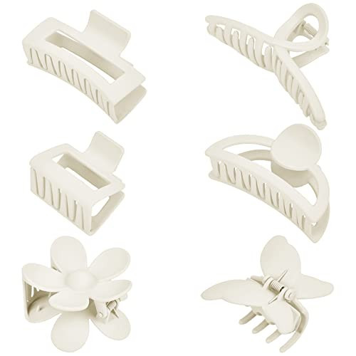 White Claw Clip, 6 Pack White Hair Clips for Thin Thick Hair Matte Non Slip Jaw Clips Flower Banana Butterfly Claw Clips Hair Accessories for Women and Girls | Amazon (US)