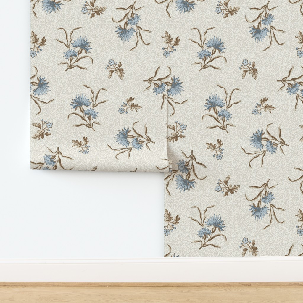 Edwina Floral Toss Brown Quiet Blues And Tan Copy Wallpaper | Spoonflower | Spoonflower