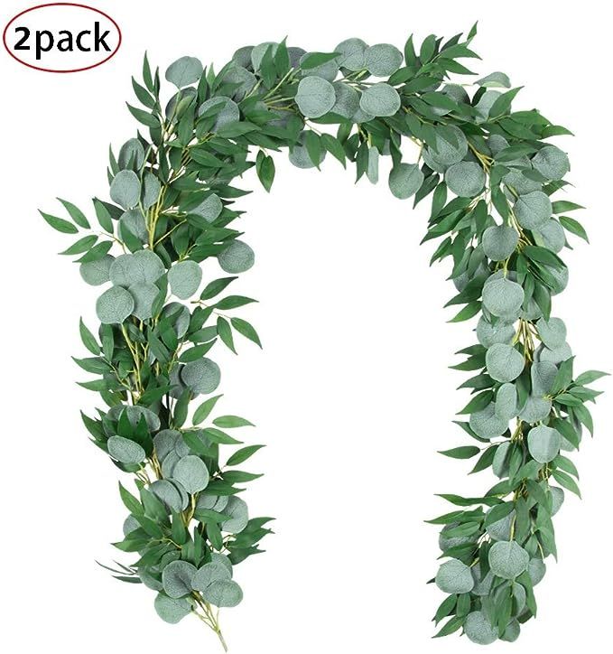 TOPHOUSE 2 Packs 6.5 Feet Artificial Silver Dollar Eucalyptus Leaves Garland with Willow Vines Tw... | Amazon (US)