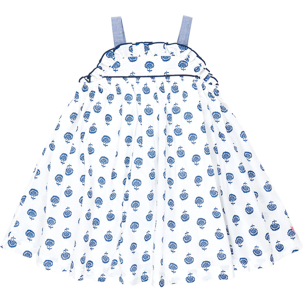 Renata Chambray Strap Dress, Navy Small Flower | Maisonette