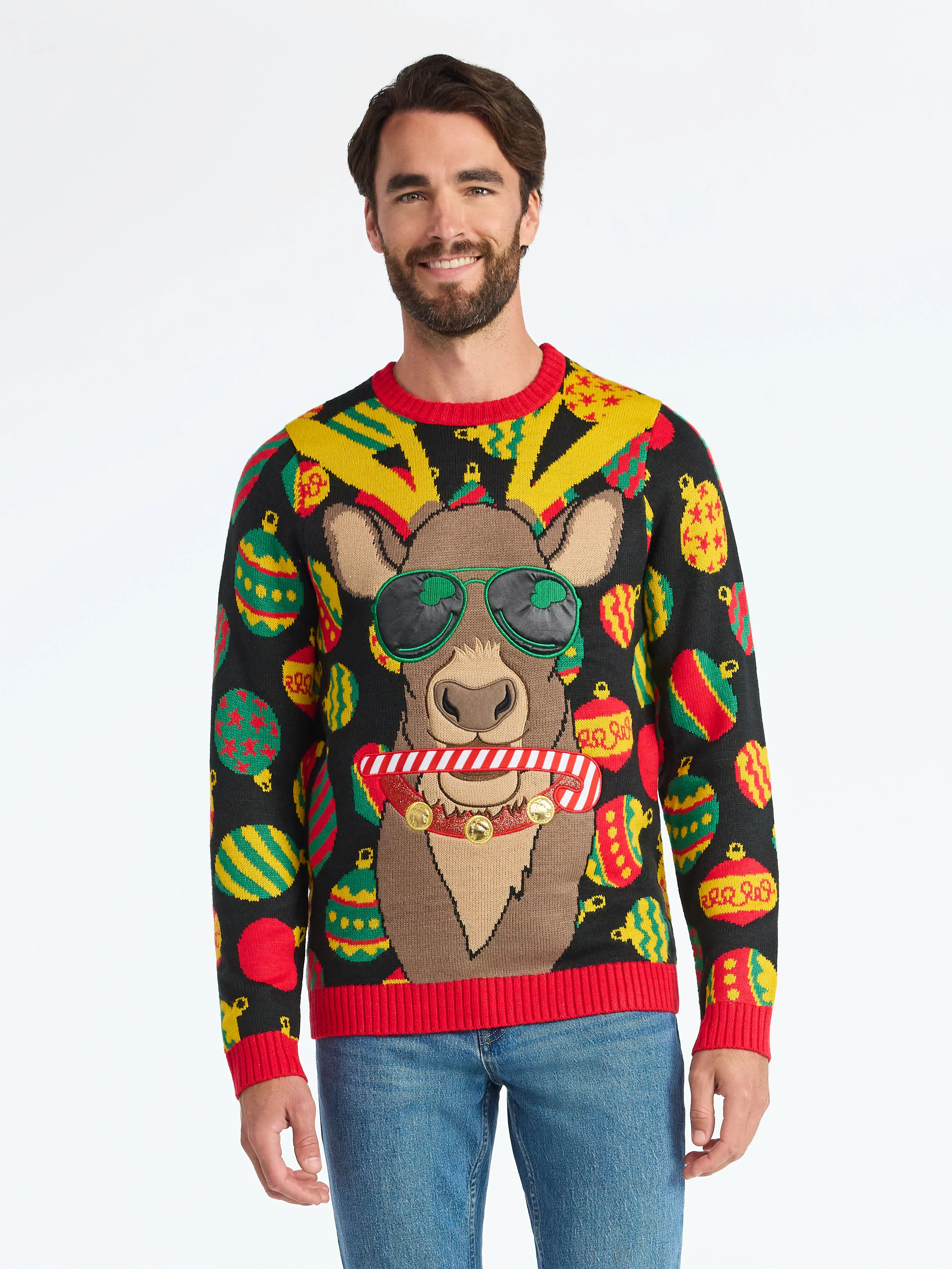 Men's Dasher Reindeer Ugly Christmas Sweater from Holiday Time, Midweight, Sizes M-2XL | Walmart (US)