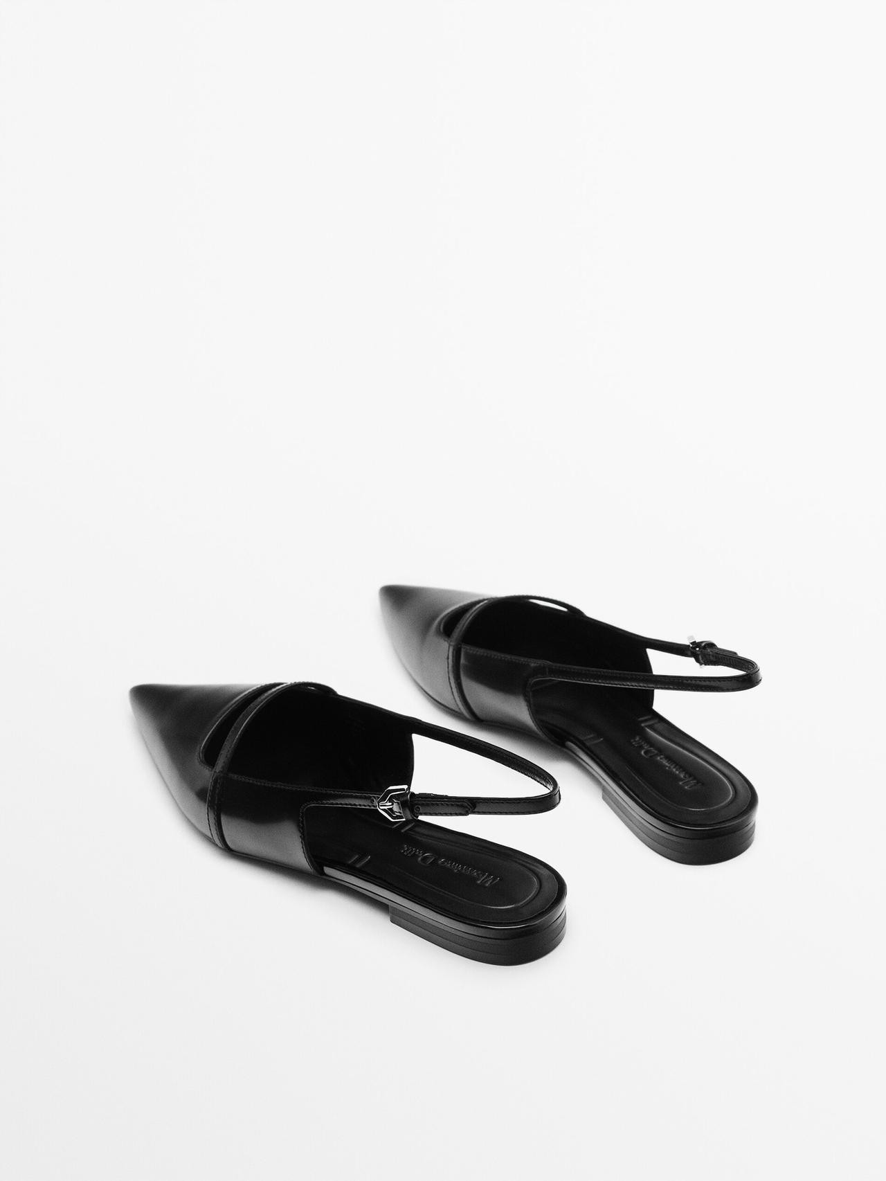 Flat leather slingback shoes | Massimo Dutti US