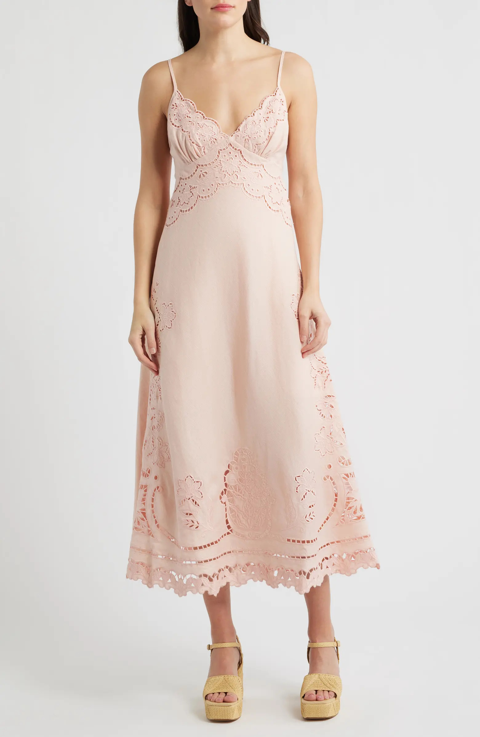 Richelieu Floral Embroidery Linen Slipdress | Nordstrom