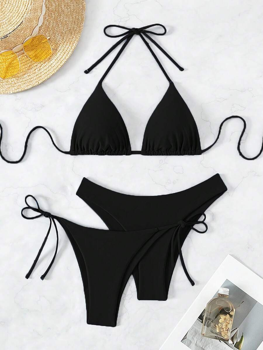 Swim Basics Summer Beach 3pcs/Set Women's Plain Bikini Set | SHEIN