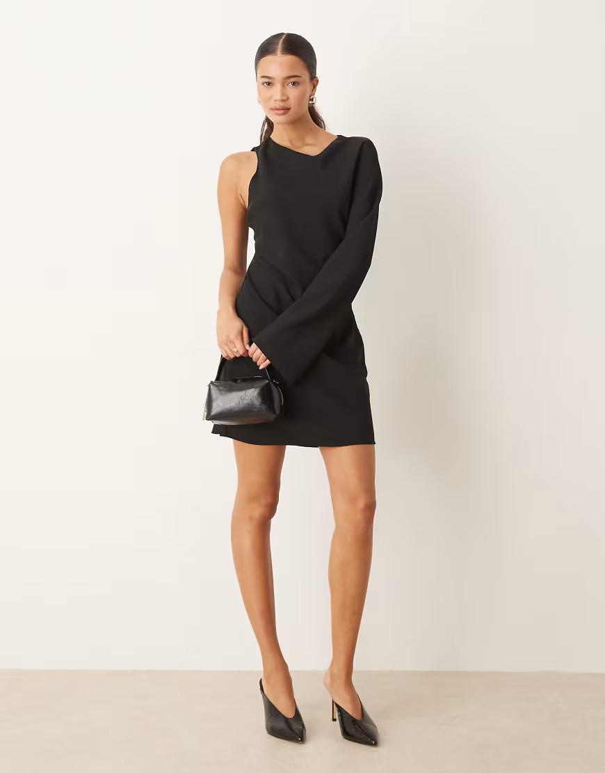 Mango one shoulder mini dress in black | ASOS (Global)