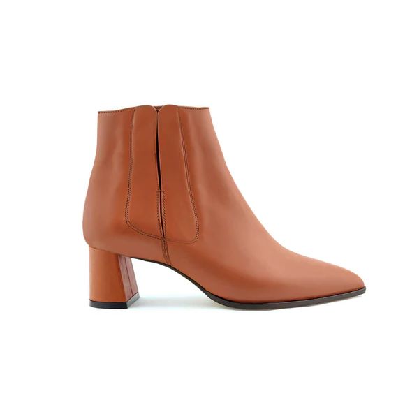 Terracotta Calf Leather Lower Block Ankle Boot | ALLY Shoes
