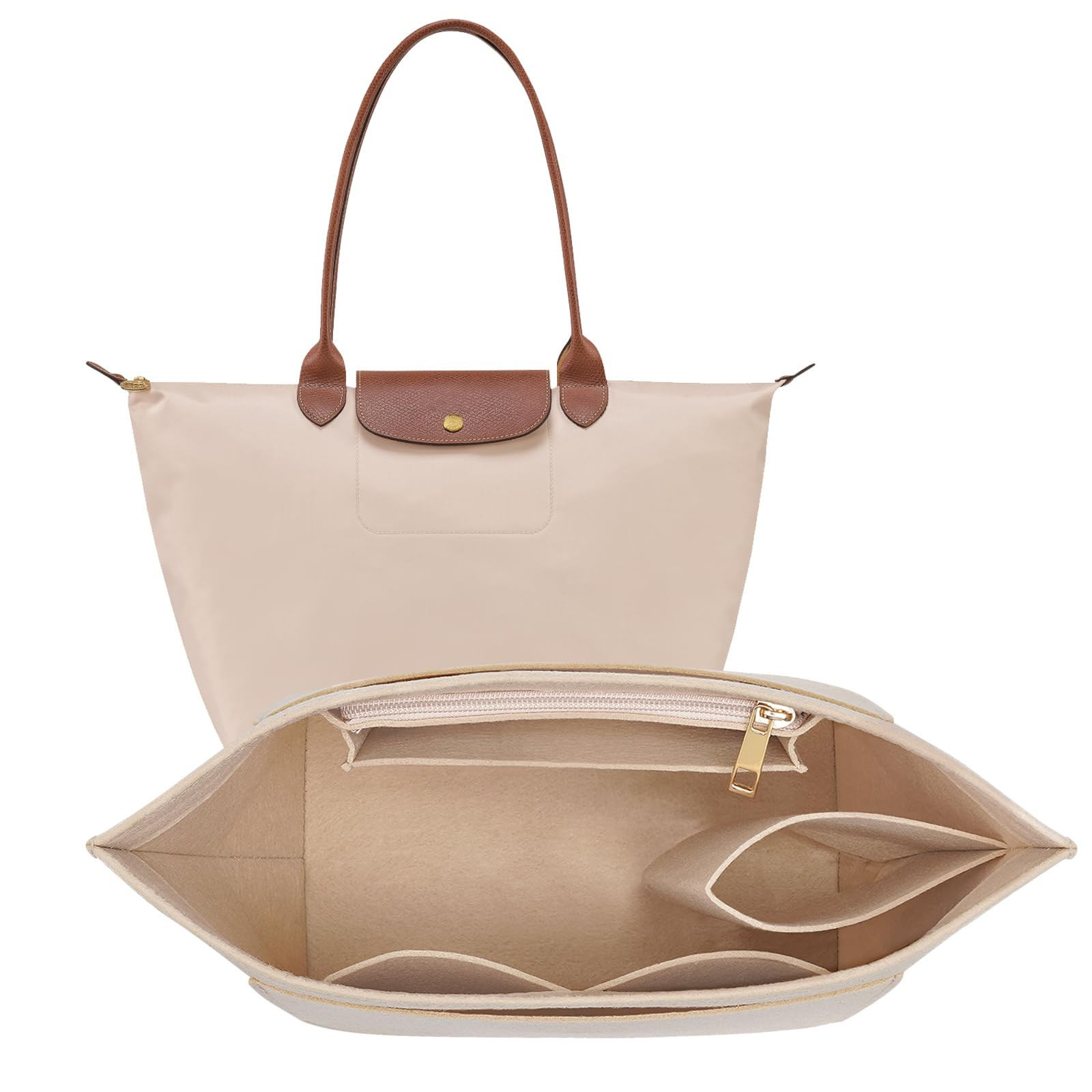Felt Purse Organizer Insert for Longchamp Le Pliage L Handbag Insert (Large, Beige) | Amazon (US)