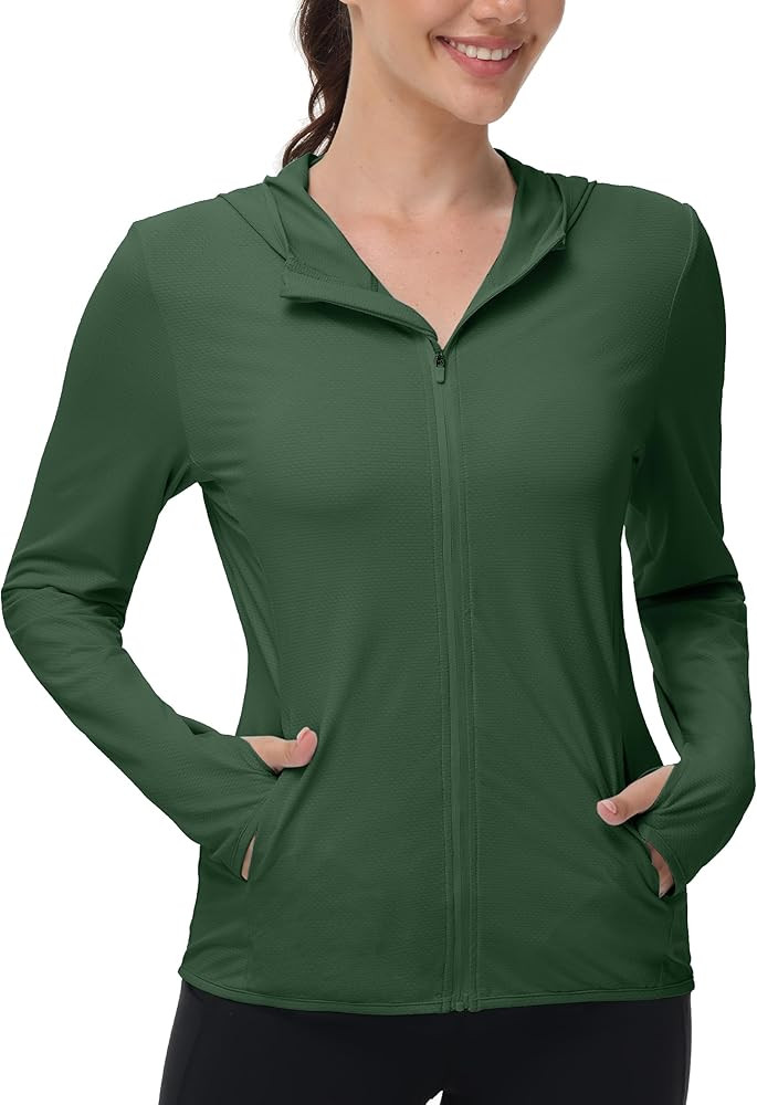 isnowood Women's UPF 50+ Sun Protection Rash Guard, UV SPF Long Sleeve Zip Hoodie Jacket, Lightwe... | Amazon (US)