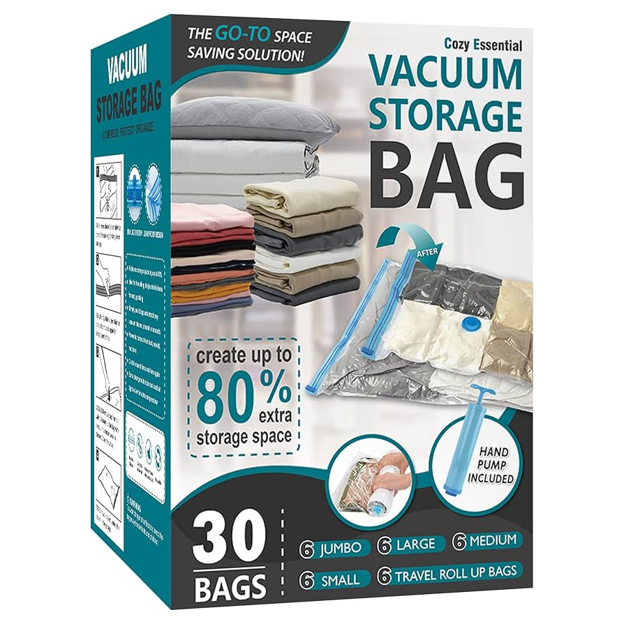 30 Pack Vacuum Storage Bags, Space Saver Vacuum Storage Bags, Vacuum Seal Bags for Clothing, Clot... | Amazon (US)