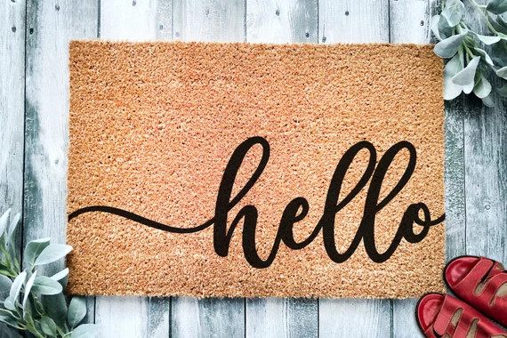 Hello Cursive Script Door Mat  Custom Doormat  Welcome Mat  | Etsy | Etsy (US)