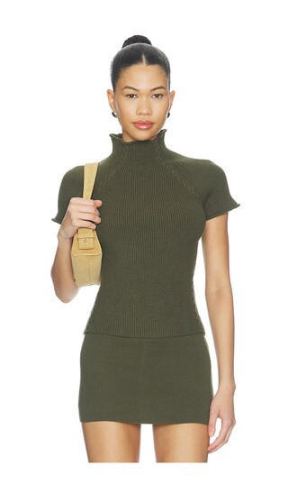 Frankies Bikinis Harmony Cloud Knit Mock Neck Tee in Green. - size S | Revolve Clothing (Global)