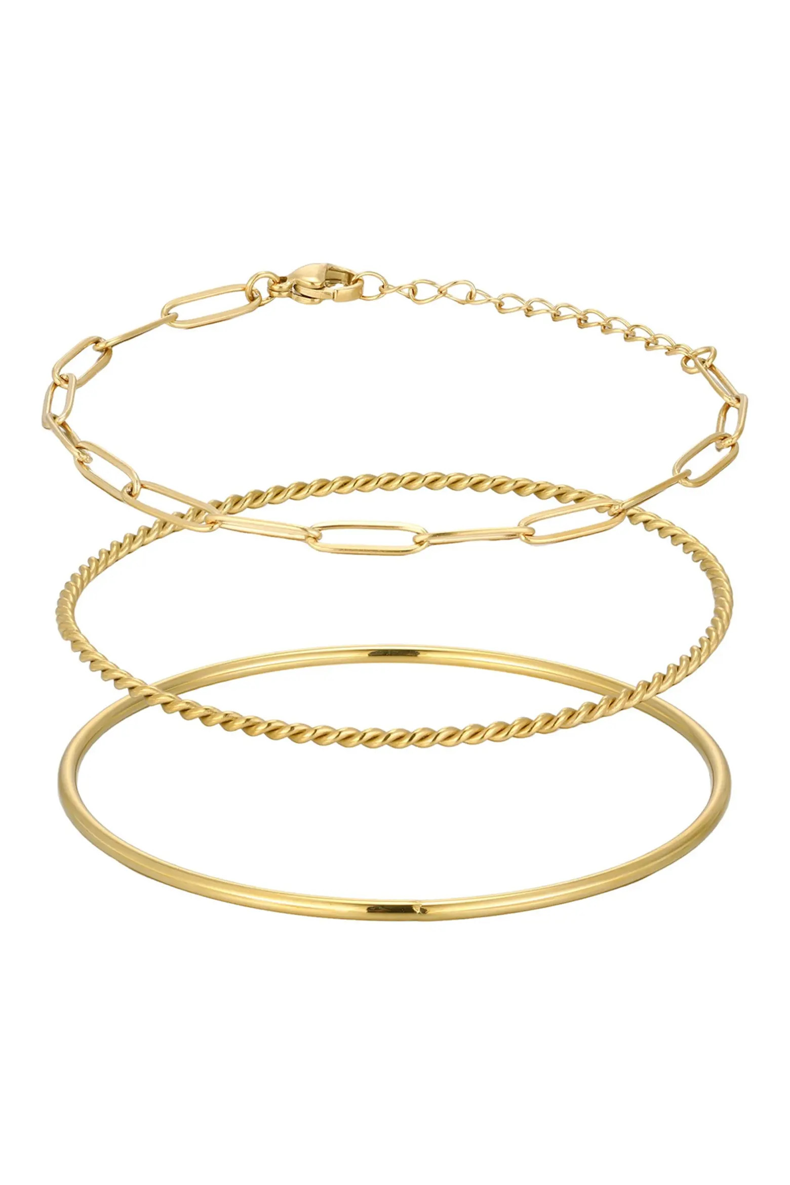 Adornia Set of 3 18K Gold Plated Chain & Bangle Bracelets (Women) | Nordstromrack | Nordstrom Rack