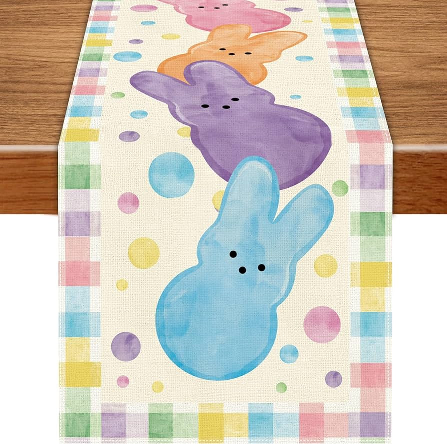 Easter Rabbit Table Runner 13x72 Inch,Colourful Bunny Buffalo Plaid Seasonal Spring Holiday Table... | Amazon (US)