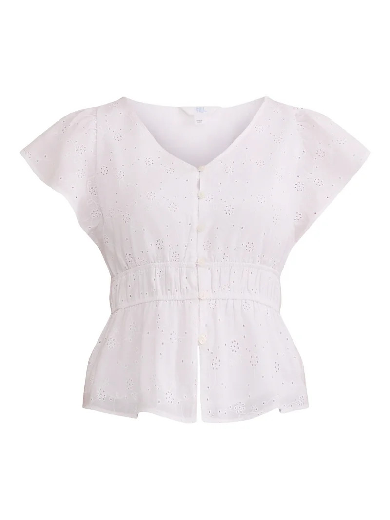 Time and Tru Women's Eyelet Peplum Top, Sizes XS-XXXL | Walmart (US)