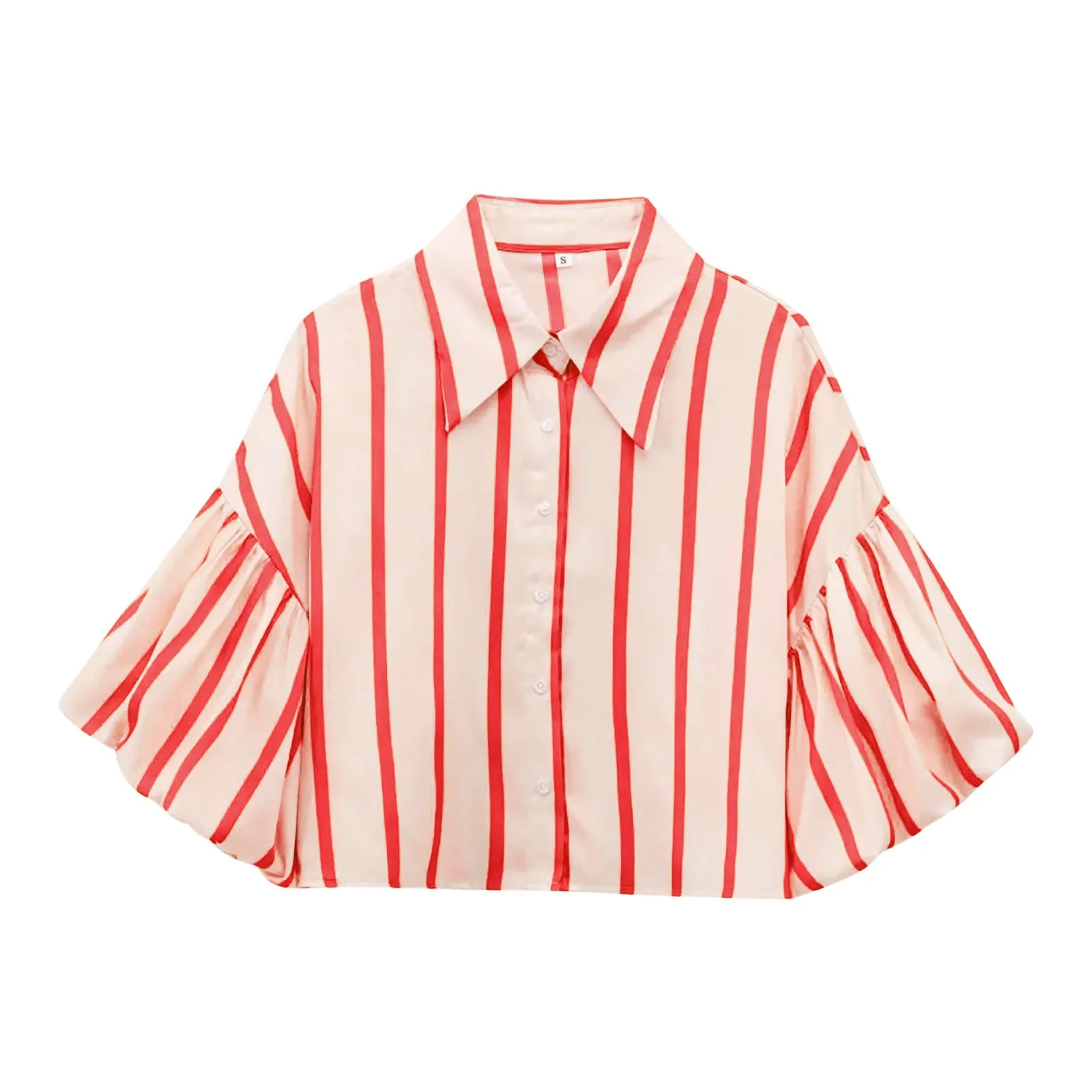 DHFJKG Striped Button Down Shirts Women Puff Short Sleeve Crop Top Casual Loose Fit Drop Shoulder Blouses Summer Going Out Trendy Tops - Walmart.com | Walmart (US)