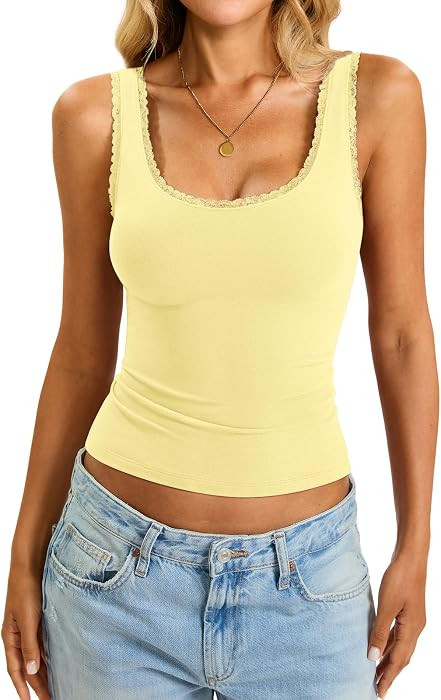 EasyGala Womens Cotton Lace Tank Tops Scoop Neck Fitted Cami Shirts 2026 | Amazon (US)