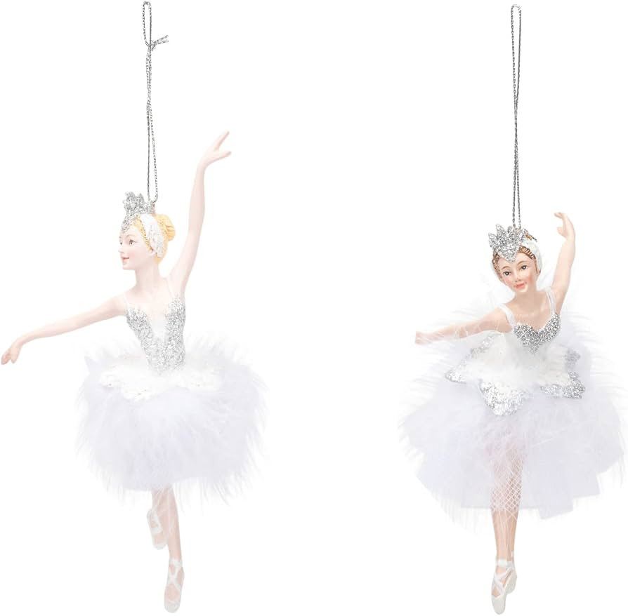 Kurt S. Adler Elegant Whimsical Ballerina, Fairy, Angel Ornaments (Set of 2 Silver Tone Dancing 5... | Amazon (US)
