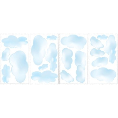 Roommates Clouds Kids' Appliqué: Blue Vinyl Self-Adhesive Wall Decal, 19-Piece Cloud Shapes for Kids' Rooms | Target