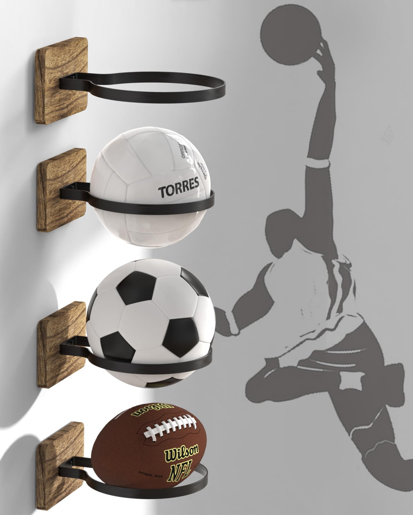 Wall Mount Basketball Holder, Ball Storage Holders Display Rack for Autograph Basketball, Footbal... | Amazon (US)