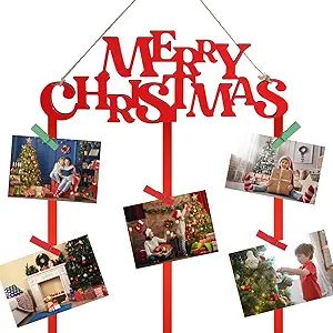 Yookeer Christmas Card Holder Merry Christmas Greeting Card Display Red Wooden Photo Wall Decor C... | Amazon (US)
