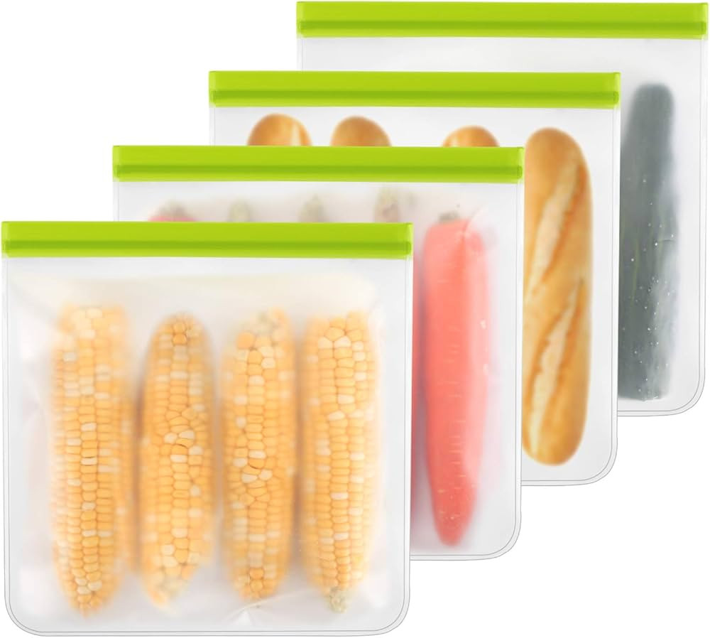 Reusable Food Storage Bags, 4 Pack Reusable Gallon Bags Seal & Leak Proof, BPA Free Reusable Free... | Amazon (US)