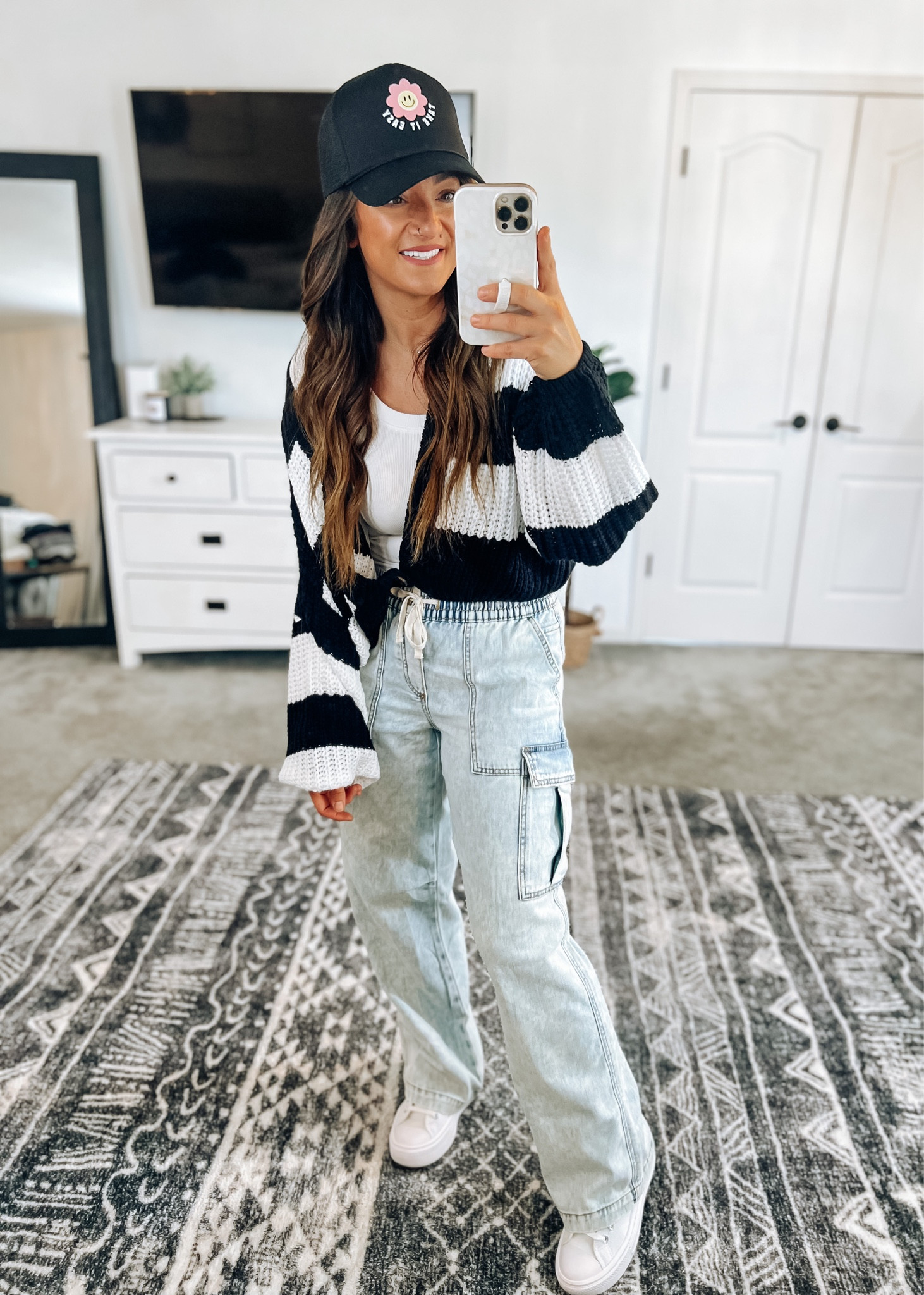 Use promo codes to grab these cargos for 25% off and the sweater 30% off!! Cardigan fits perfectly oversized. Pants have a baggy fit, so I sized down 1 to the xs. 

#LTKstyletip #LTKsalealert #LTKSale