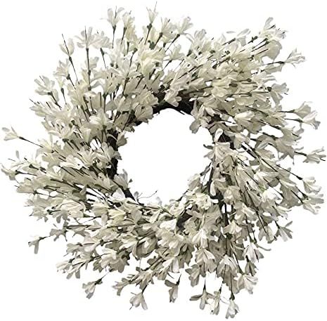 White Cream Forsythia Wreath Huashen 24 Inch Spring Front Door Wreath Blossom Cluster Flower Farm... | Amazon (US)