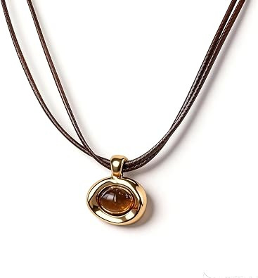 Tigers Eye Necklace for Women Gold Stone Pendant Double Leather Chunky Vintage Statement Trendy B... | Amazon (US)