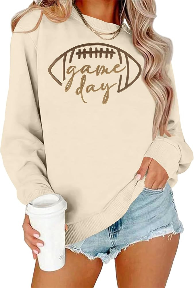 Game Day Sweatshirt Women Embroidered Football Graphic Pullover Casual Long Sleeve Crewneck Footb... | Amazon (US)