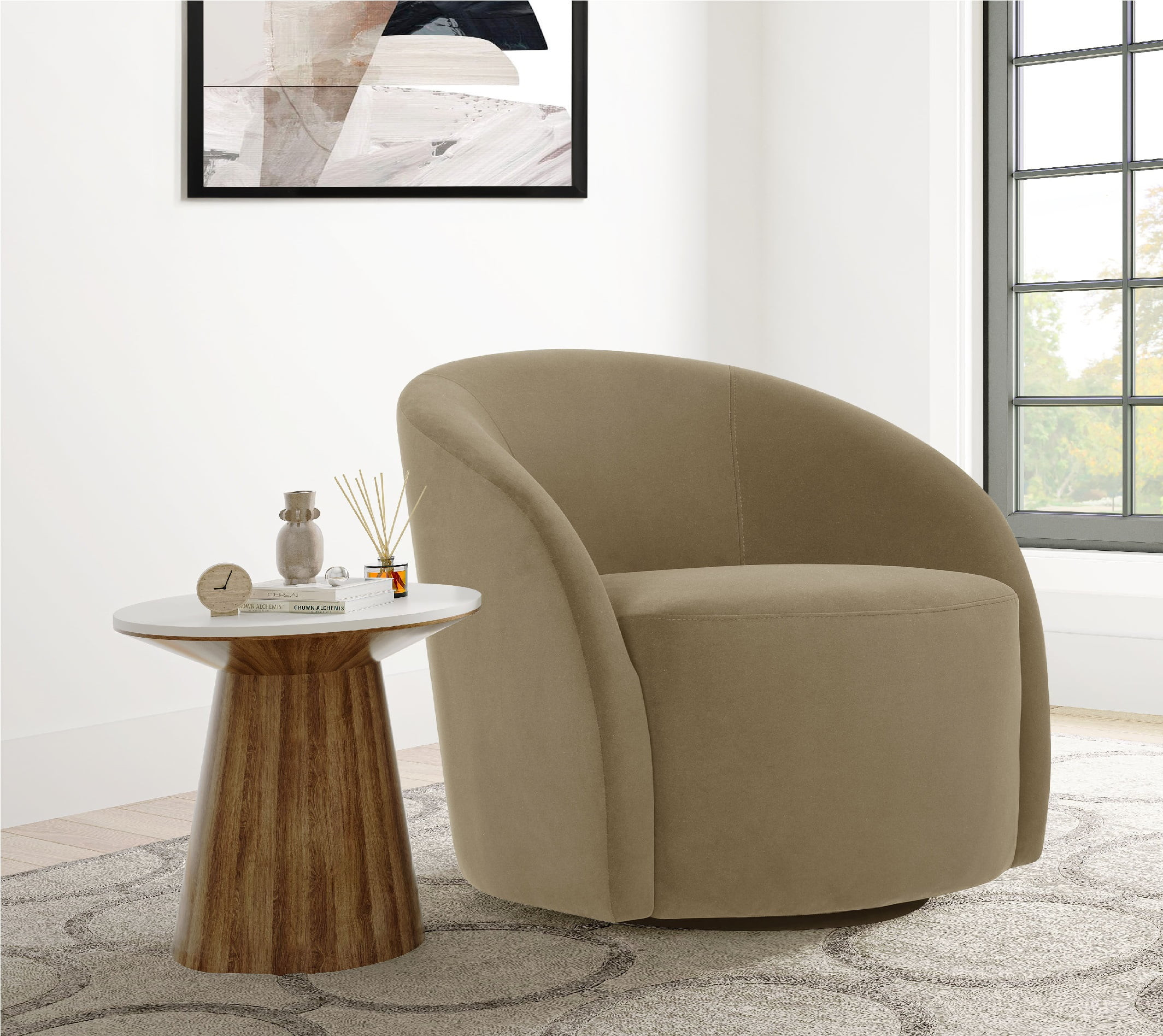 Lifestyle Solutions Briars Art Deco Style Swivel Accent Chair, Camel Velvet | Walmart (US)