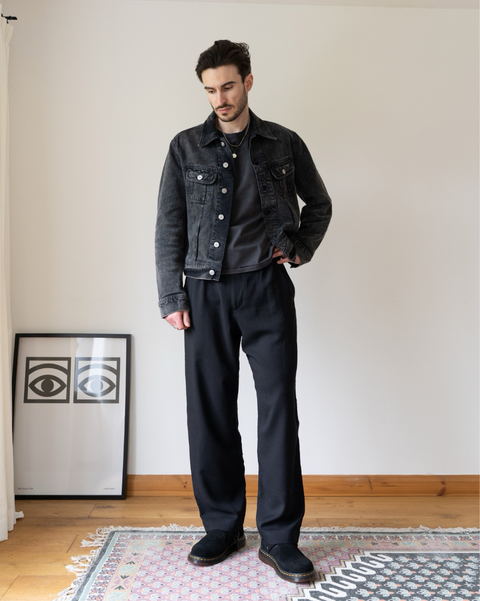 Denim Jacket, Men's Outfit, Spring Outfit, Black Trousers, Menswear, Men’s Fashion,  A&F T-shirt, Dr Martens Mules, Black Mules 

#LTKStyleTip #LTKSeasonal #LTKMens