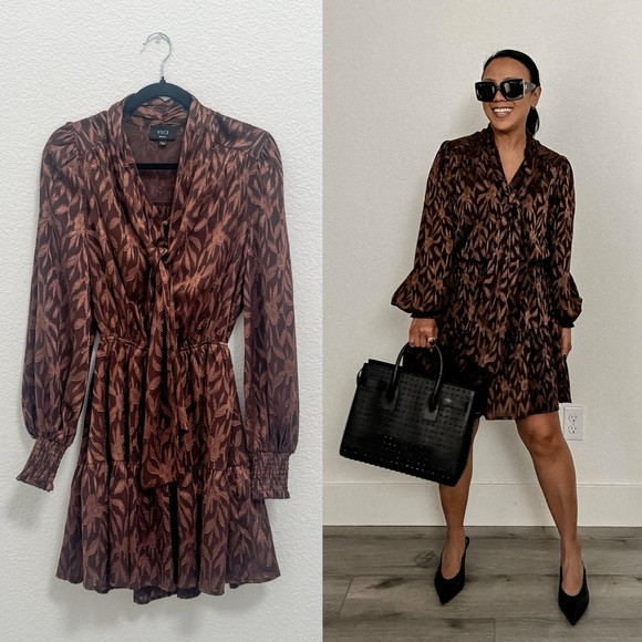 Elegant Brown Patterned Dress (S) | Poshmark