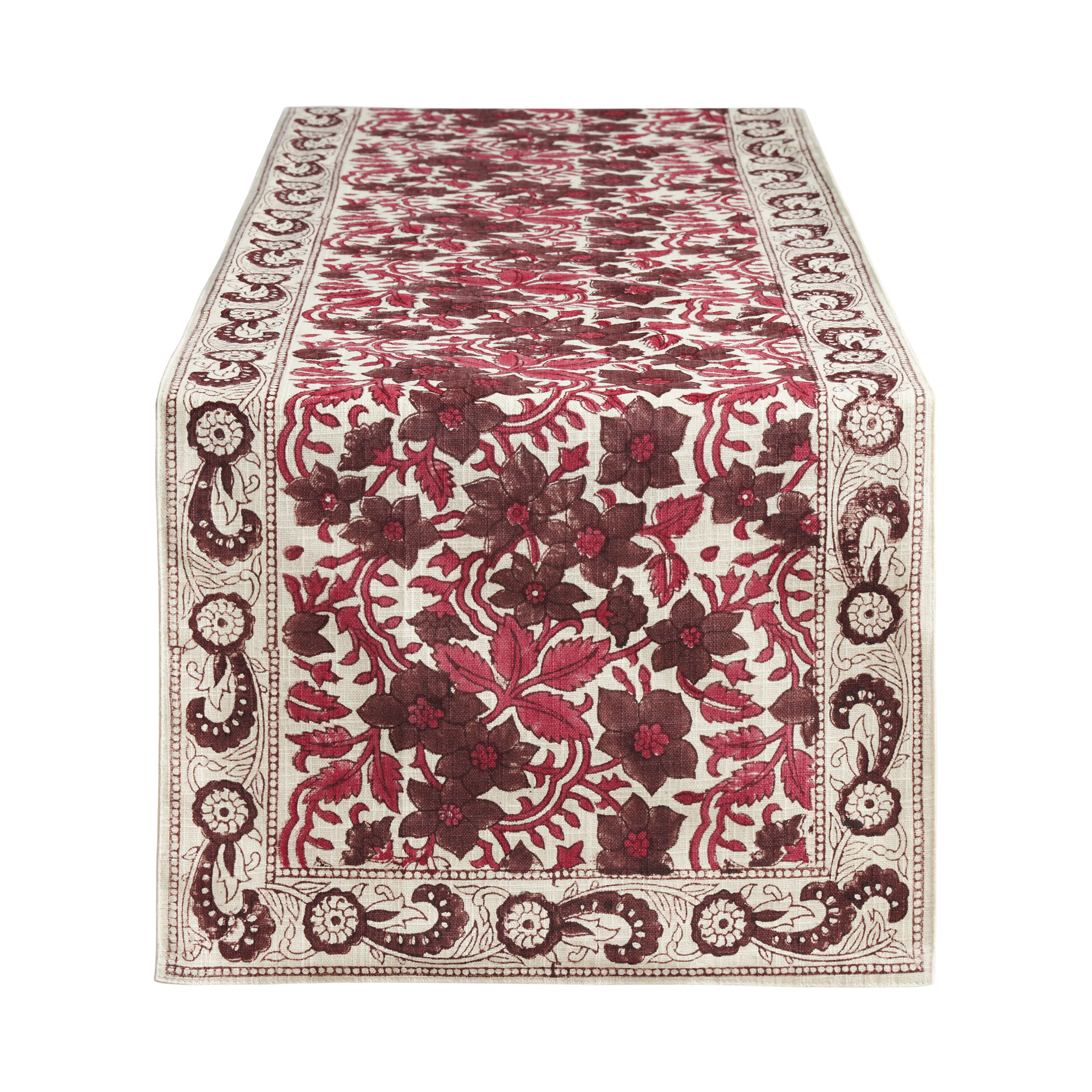 Fuchsia Floral Block Print Table Runner | World Market