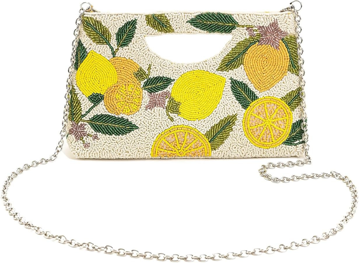 America & Beyond Make Lemonade Clutch \u2013 11" X 6.5" X 2.5"- Lemon Yellow Hand-Beaded Evening ... | Amazon (US)