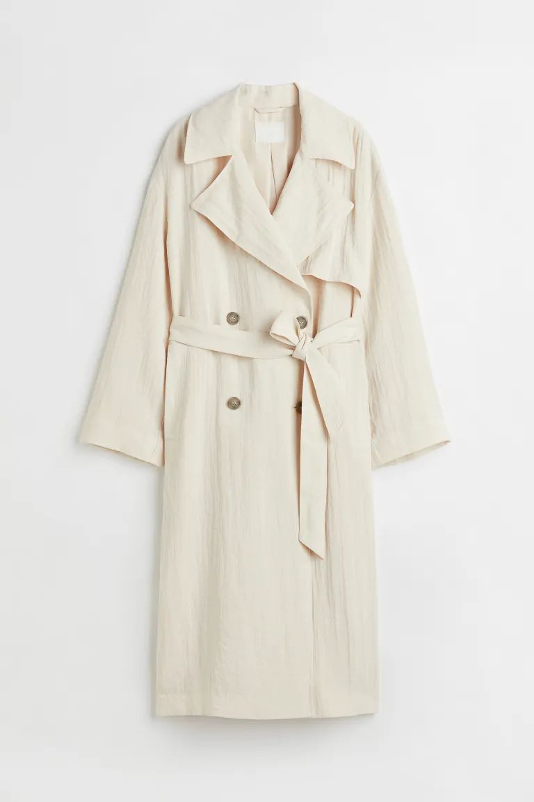 Calf-length, double-breasted trench coat in woven, crêped fabric. Notched lapels, storm flap, he... | H&M (US)